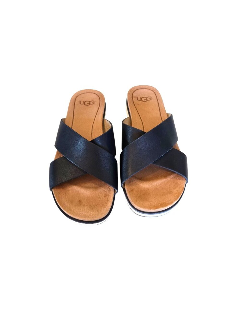 UGG Women's Navy Cross-Strap Slide Sandals Size 6 With White Sole Comfortable
